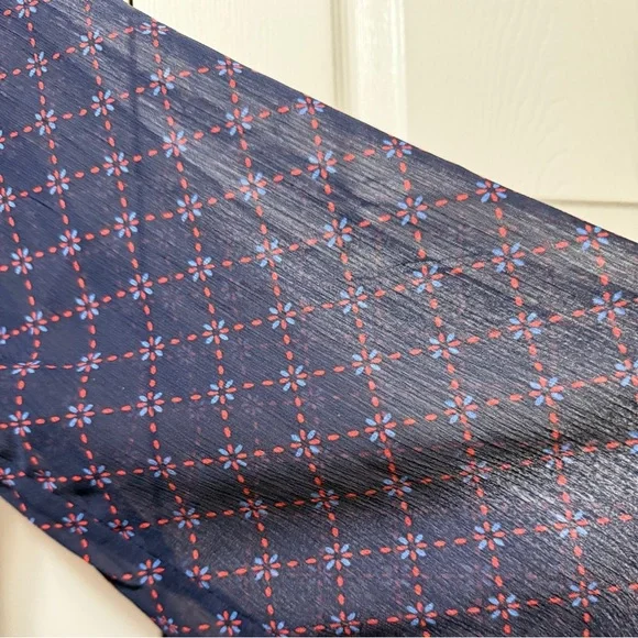 XXL Draper James Navy and Red Geometric Pattern Smocked Top, Sheer Sleeve, NWT - Picture 8 of 13